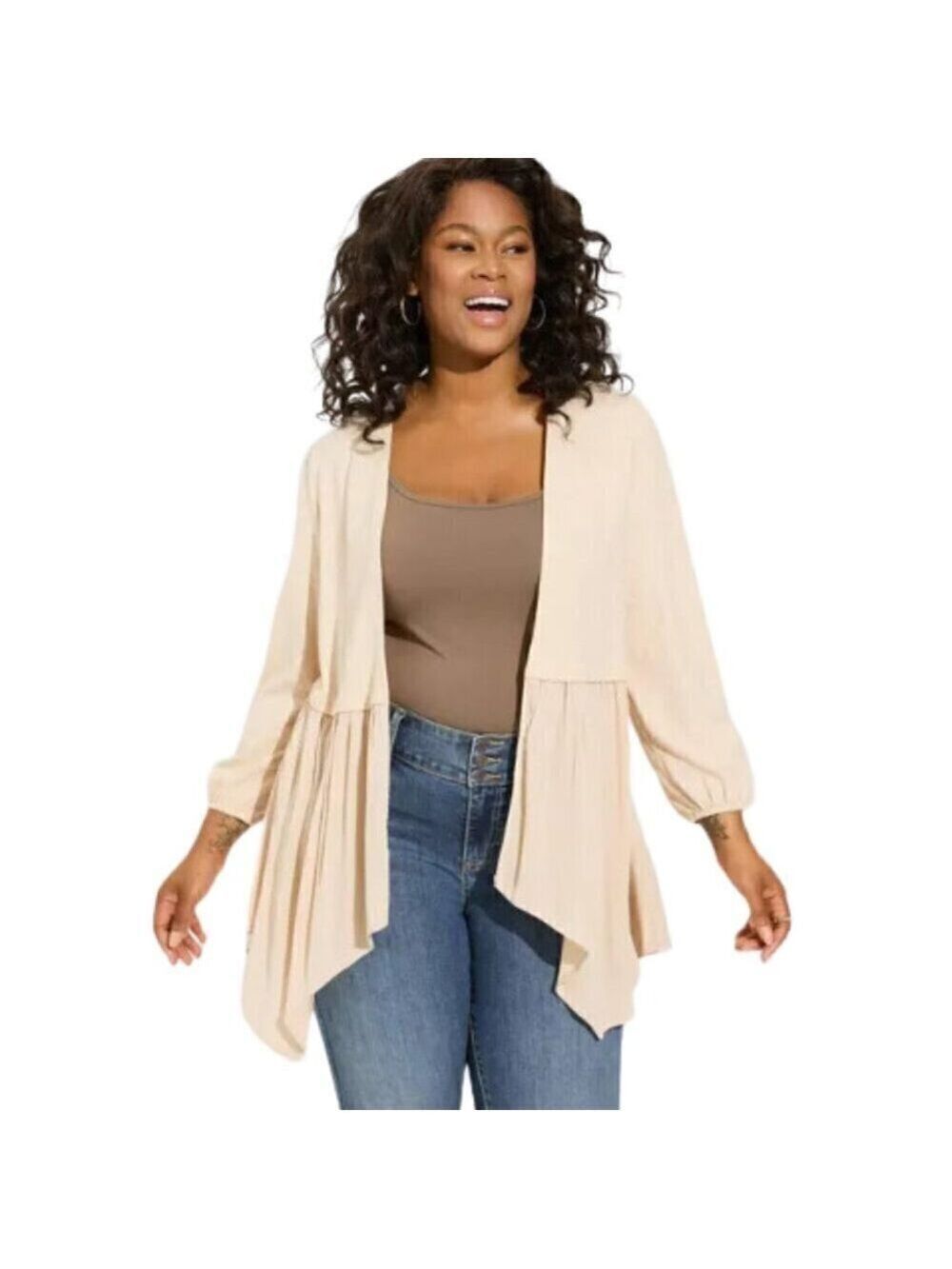 Torrid NWT Mixed Fabric Hanky Hem Kimono in Stone Gray Sz 5X
